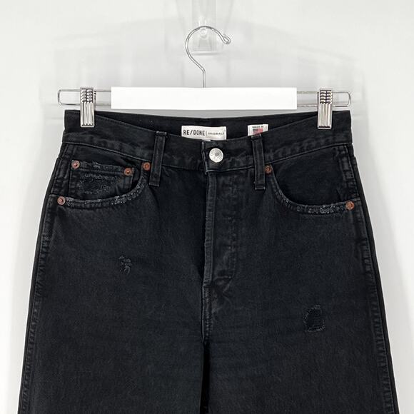 RE/DONE 90s High Rise Loose Jeans Washed Black Distressed 100% Cotton Size 25 - Picture 3 of 8